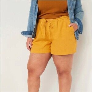 Old Navy Linen Blend 4” Shorts in Sunflower Gold Coastal Vacation Boho NWT